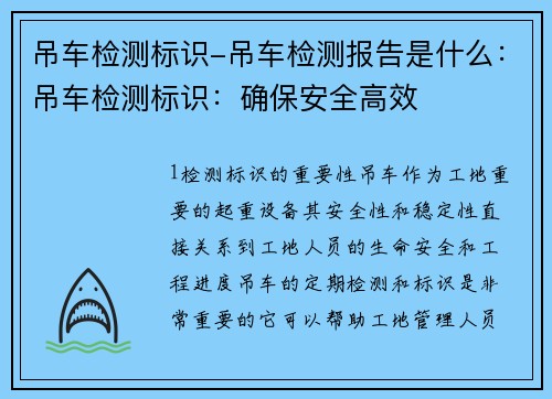 吊车检测标识-吊车检测报告是什么：吊车检测标识：确保安全高效