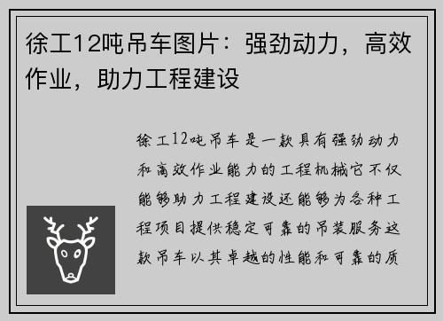 徐工12吨吊车图片：强劲动力，高效作业，助力工程建设