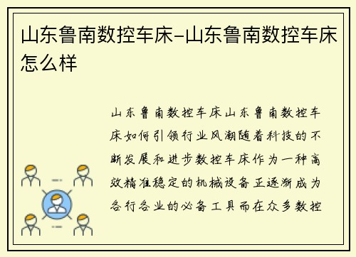 山东鲁南数控车床-山东鲁南数控车床怎么样